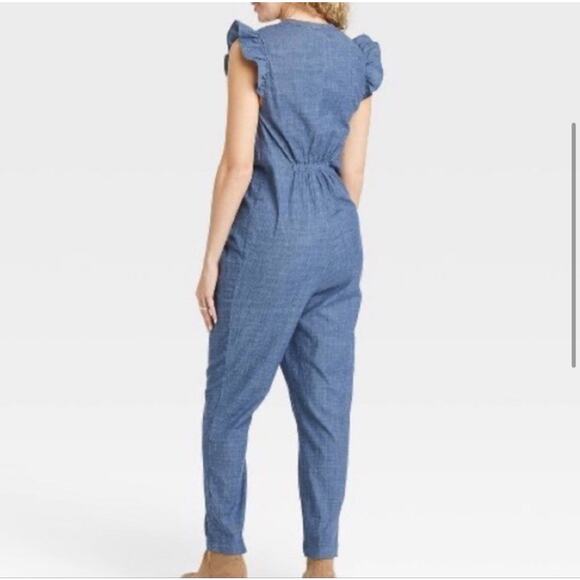 The Nines By Hatch Button Chambray Denim Jumpsuit Maternity Women’s Size Small - Picture 3 of 11